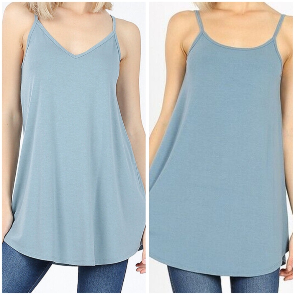 Zenana Blue Reversible Tank Top V & Scoop Neck Size M